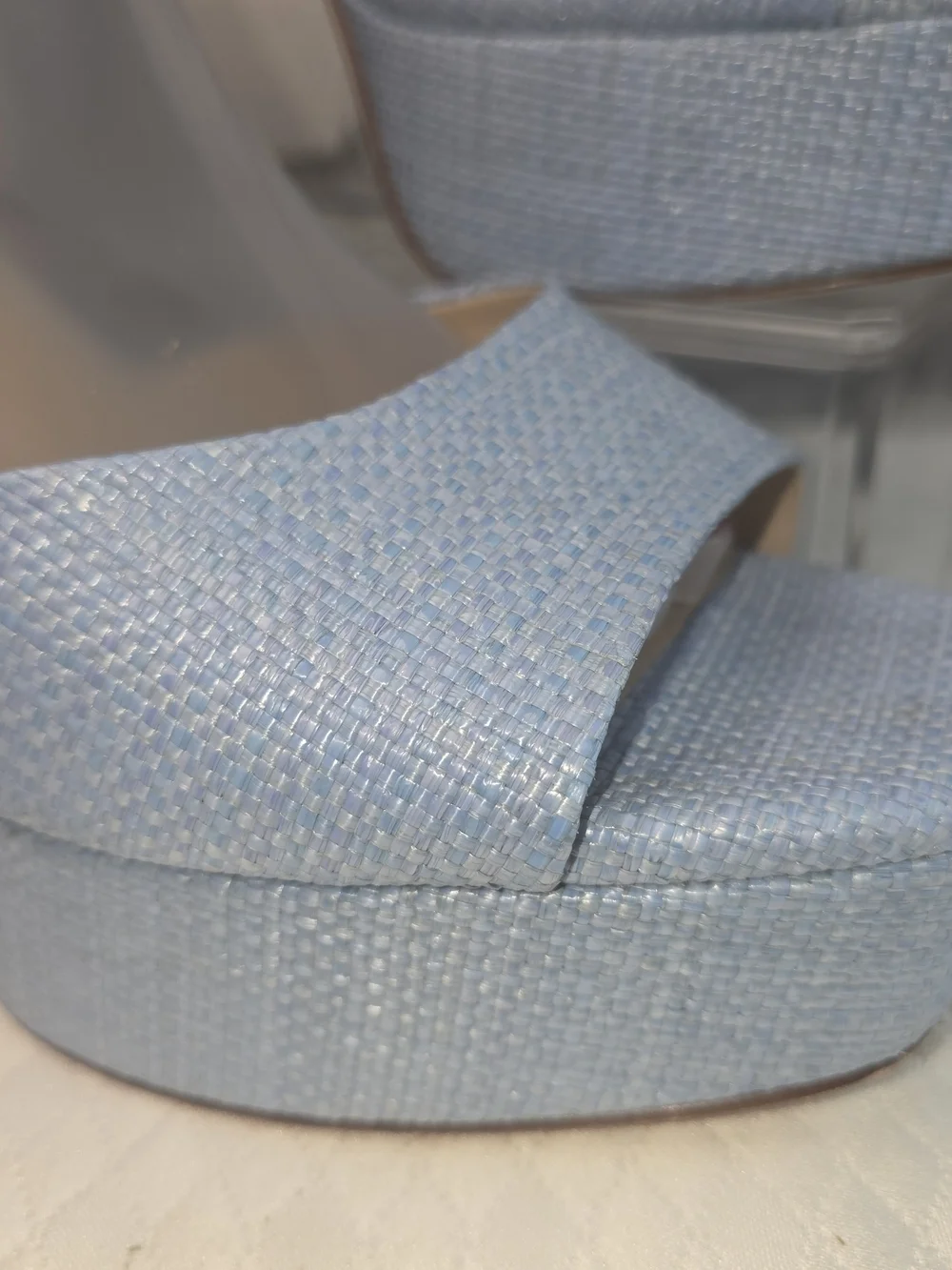 ANTONIO MELANI BONNY RAFFIA PLATFORM BLOCK HEEL POWDER BLUE SANDALS WOMENS 10M